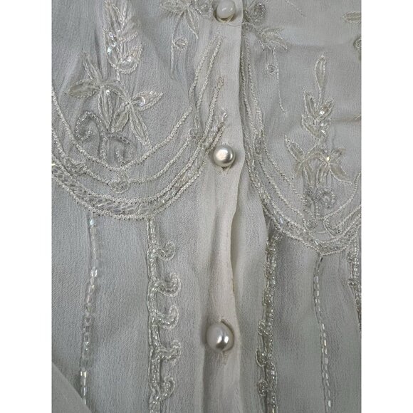 Vintage Soft Surroundings Sheer White Sequence Beaded Blouse M Whimsygoth Fairy - Picture 10 of 12